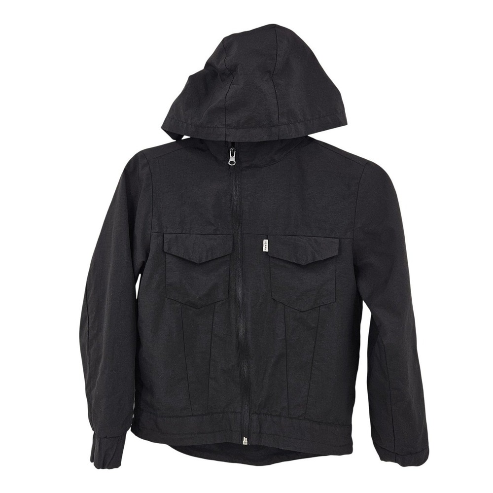 Levi's Jacket boys S Youth‎ Black Hooded Zip Front Chest Pockets Stowaway Hood